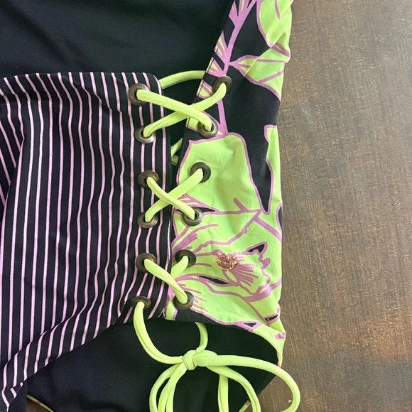 Maaji Black and Green One Piece Swimsuit with Adjustable Ties - Picture 5 of 12